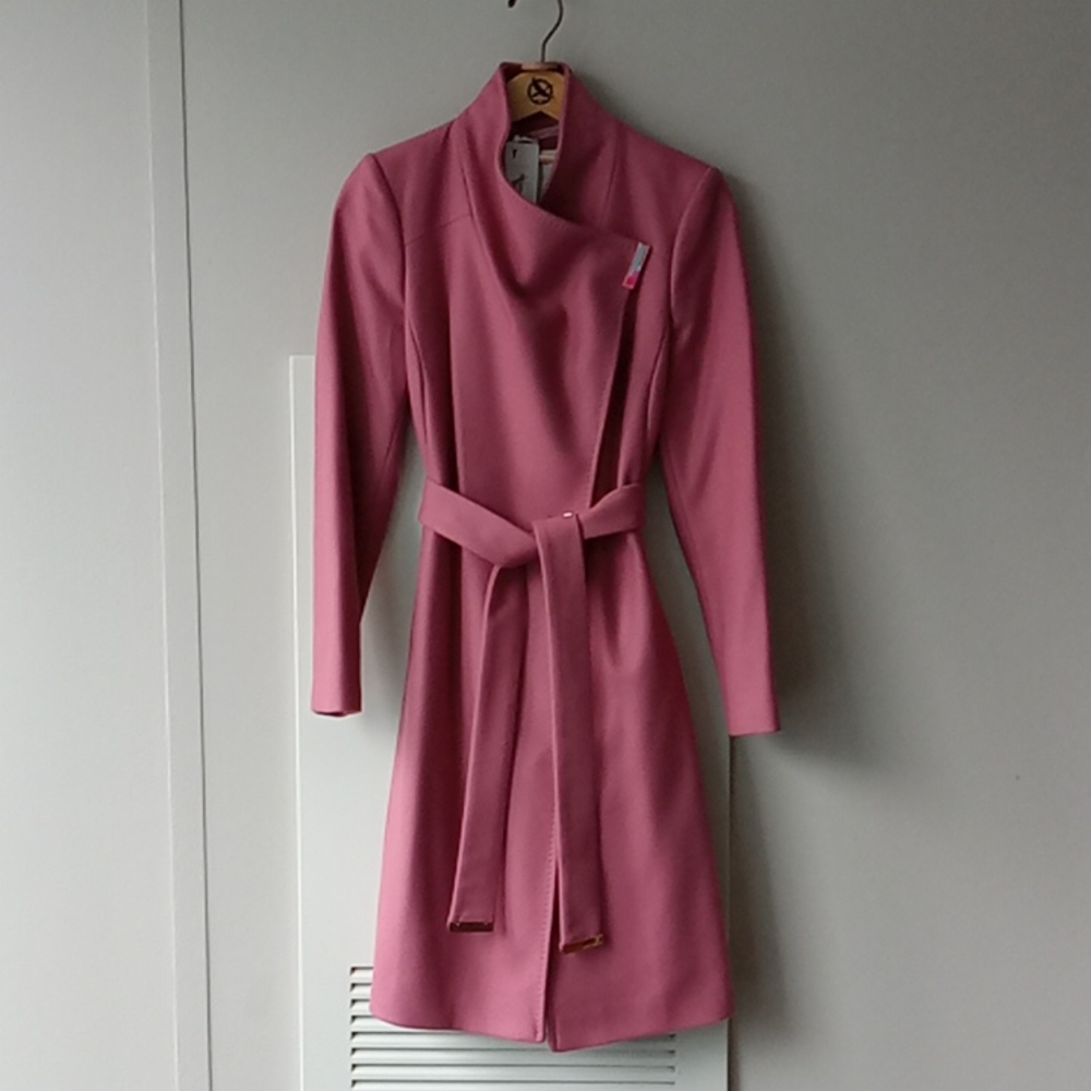 NWT Ted Baker Pink Wool Wrap Coat TB sz 1/ US sz 2-4